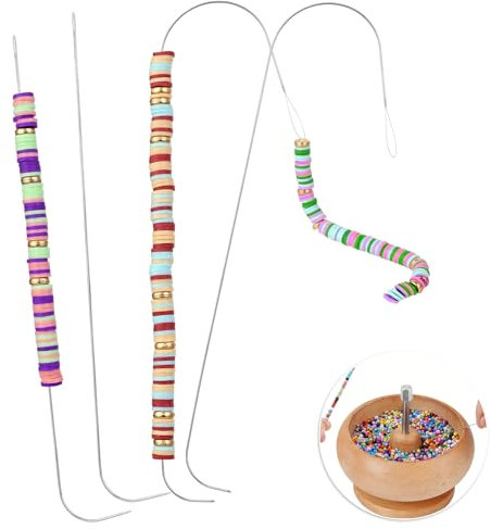 4Pcs Bead Spinner Needles Big Eye Beading Needles Stainless Bead Needle,Bead Needles for Jewelry Making Bracelet Necklace Jewelry Making ((No Bowl))