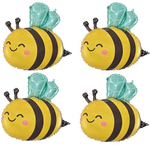 ALEGRE® Biene Luftballons Geburtstag,4 Stück Bienen Deko Geburtstag Folienballon,Biene Helium Ballon Geburtstagsdeko Mädchen Junge,Bienen Ballons für Babyparty,Kindergeburtstag Deko,Biene Thema Party