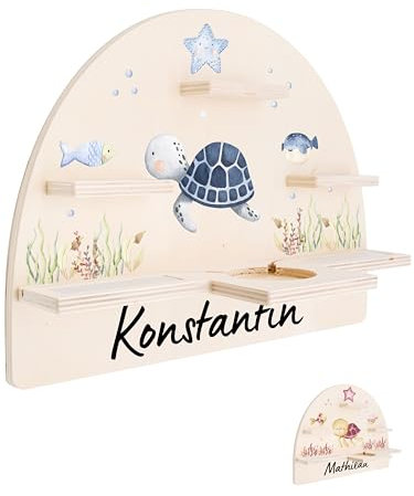 Bärenfreunde® - Personalisiertes Tonie Regal für Kinderzimmer - Magnetisches Toniebox Regal für Toniebox & Figuren mit abgerundeten Ecken & Kanten (Schildkröte blau)
