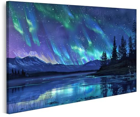 islandburner Bild auf Leinwand Schönes Nordlicht, helle Aurora Borealis, winterliche Atmosphäre Bilder Wandbilder Poster