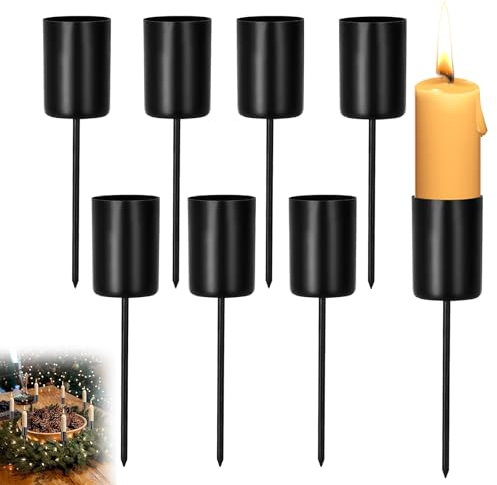 8 Stück Kerzenhalter Adventskranz, Adventskerzenhalter Schwarz Metall Adventskranz Kerzenständer Kerzenpieker für Stabkerzen, für DIY Adventsgirlande Deko Weihnachten