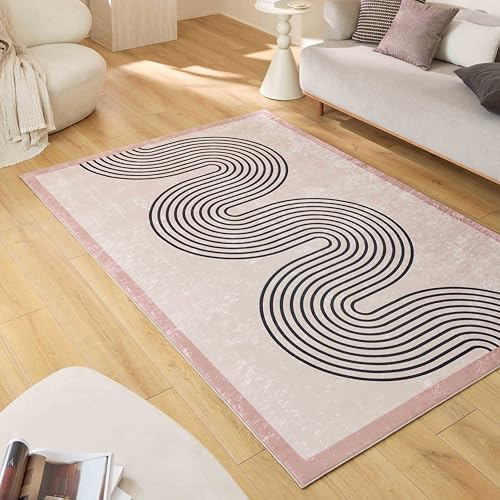 Nazar Teppich für Wohnzimmer, maschinenwaschbar, geometrisch, weich und pflegeleicht, rutschfest, aus Polyester (762 beige, 160x230 cm)