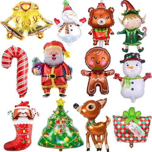 12 Stück Mini Weihnachtsballons Luftballons für Kinder Weihnachtsdeko Folienballons Helium Luftballons für Weihnachten Neujahr Geburtstag Party Deko