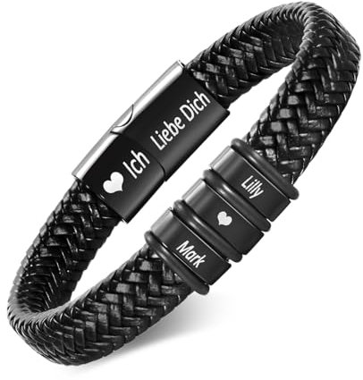 XUANPAI Armband Herren mit Gravur Lederarmband für Männer Sohn Ehemann Papa - Herren Armband mit Namen Personalisiertes Leder Geschenk für Männer Vater Freund Bruder Geburtstag Hochzeitstag