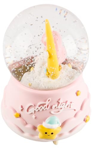 Ieron Musikalische, rotierende Schneekugel mit Mondprinzessin, mit funkelnden Lichtern, Musik und Sockel, 10 cm große Glaskugel, Dekoration, Spieluhr (rosa Sockel)