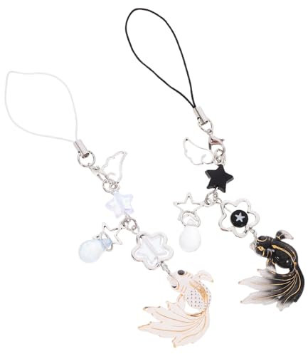 BESTYASH 2 Stück Trendiger Fisch Handyanhänger Seil Stern Handyanhänger Goldener Fisch Schlüsselanhänger Anti Verlust Handyband Ästhetische Handyhülle Taschendekoration