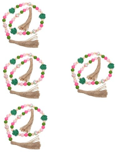 4 Stück Flamingo-Holzperlenkette Quaste Stern Lichter Fallen künstlich Dekoration Schlafzimmer Bedroom Decoration partydeko Einschulung Perlengirlande Perlenanhänger aus Hanfseil Amosfun