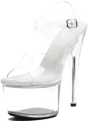 WUXIN H&P Damen Clear Plateau Sexy Super High Heel，Pole Dance Heels Exotische Prom Shoes Schuhe Mode Offene Zehen Schnalle Riemen Sandalen Pumps 17cm