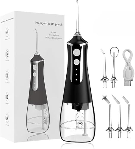 Luxecare Luxe Water Flosser, IPX7 Waterproof Double Flosser for Home Travel with 4 Modes 5 Nozzles 300Ml Waterproof for Oral Care (Black with 5 Extra Nozzels)