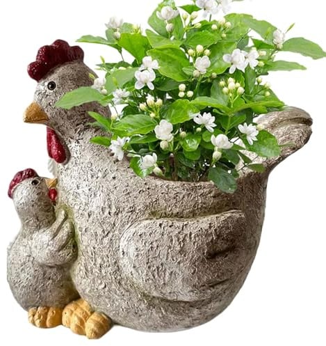 Xinhuju Kipplanter - Schattig kippenstandbeeld Succulente Pot voor planten | Ouder-Kind Cartoon bloemenpot tuin, tafel, Patio-Decor, mini Bonsai pothouder buiten- en binnen groen