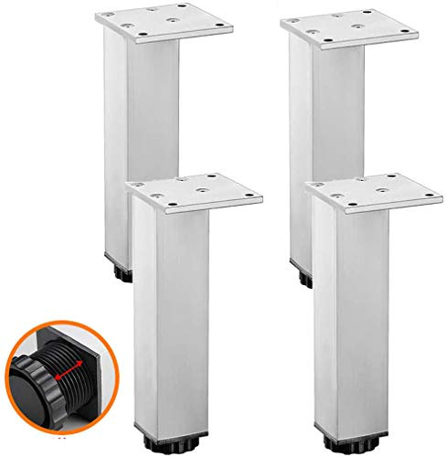 ZXFDMSWJ Gambe per mobili Regolabili, Gambe per Tavolo in Metallo, Lega di Alluminio, Piedino di Supporto per mobili, divani, tavoli da Cucina, Viti Incluse (Set da 4) (20 cm, Argento)
