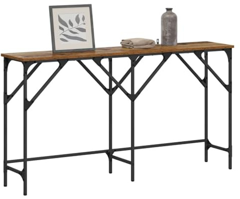 vidaXL Console Table Old wood 140 x 29 x 75 cm Engineered wood, Industrial Console Table, Durable Surface, Modern Accent Piece, Rectangular Design, Multi-Purpose, Adjustable Feet, Narrow