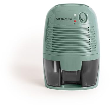 CREATE/Deshumidificador mini 500ml verde sage/Pequeño y manejable, indicador LED, sistema Peltier, ultrasilencioso y fácil de usar, sistema de apagado automático, 22W