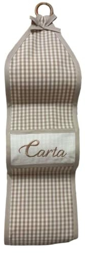 RICAMI FIORENTINI BALDI Porta Carta igienica 100% Cotone Tinto in Filo con Ricamo – Porta Rotolo Bagno da Muro – Artigianale Made in Italy con Design Elegante. (Beige)
