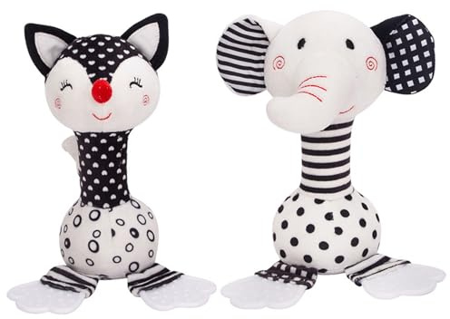 Jouets pour bébé et blanc hochet doux 2 pièces pour bébé de 0 à 12 mois jouets pour nouveau-né noirs et blancs avec an