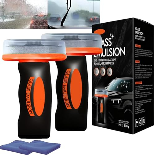 Q4 Glass Guard, Car Oil Film Remover Brush, Hand Held Glass Emulsion Cleaner, Cars Glasss Cleaner, Windows, Mirrors, and Glasss Surfaces (2pcs)