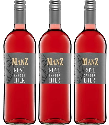 Weingut Manz Rosé Ganzer Liter Roséwein Süss VEGAN Deutschland inkl. FeinWert E-Book (3 x 1 l)