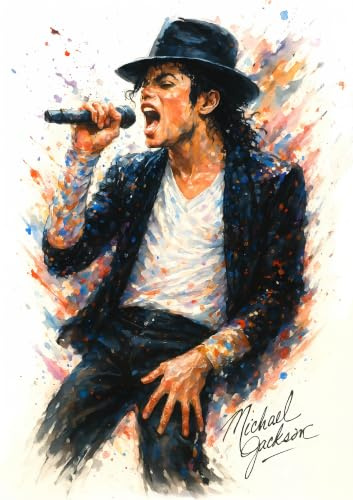 Michael Jackson Tribut-Poster, A4, Wandkunst im Aquarell-Stil, Musik-Ikone, Porträt, Druck einer Gesangsaufführung