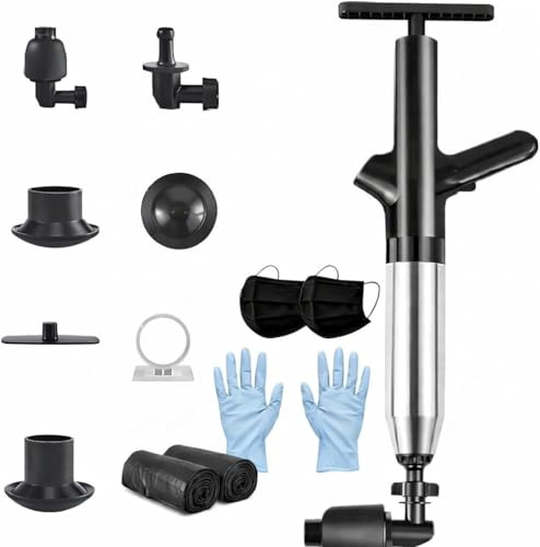 LAGx Sbocco per WC ad aria compressa, sbocchi a ventosa con barometro, ventosa sbocco WC con 3 teste di pistone e gonfiatore, sbocco per WC, lavandino, vasca da bagno