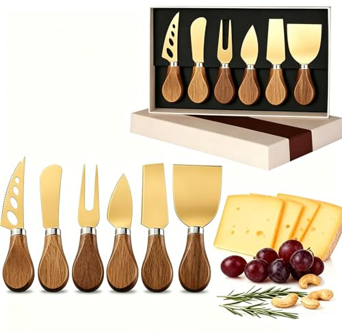 Guojanfon 6 Piece Cheese Knives Set with Wooden Handle, Mini Steel Stainless Cheese Knife Set for Charcuterie anCheese Spread, Perfect for Cheese Slicer and Butter Cutter