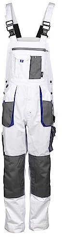 Kastor Arbeitshosen Männer Latzhose Herren Arbeitshose - Arbeitslatzhose Herren mit Elastischer Bund, Knieverstärkung, Latztasche, Verstellbare Träger, Handytasche, Hammerschlaufe - Weiß EU54