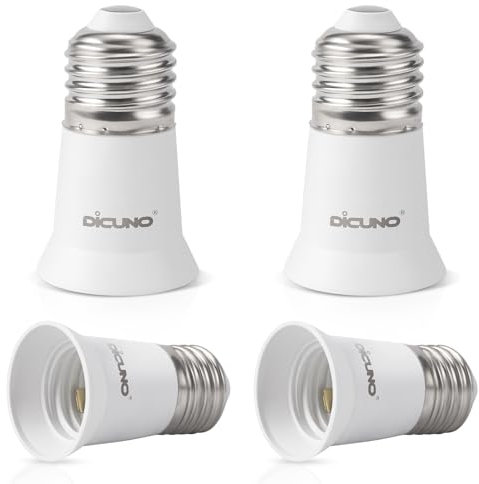 DiCUNO E27 Lampenverlängerung 3cm, Sockel Adapter & Konverter, Renovierfassung, 2A, 60W, 250V, hitzebeständig bis 160°C, E27 Lampenzubehör, 4er Pack