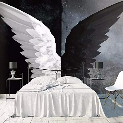 Gwgdjk Benutzerdefinierte 3D Fototapete Nordic Moderne Schwarz Weiß Engelsflügel Kunst Wandmalerei Wohnzimmer Schlafzimmer Home Decoration-200X140Cm