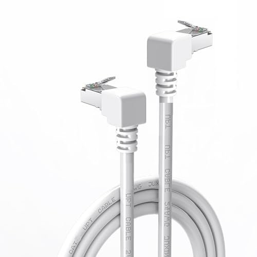 CABLEPELADO Cable de Red, Cable LAN, Cable de Datos, Cable Gigabit, Cable RJ45, Cable Trenzado, 2x 90º, Categoría 5E, Compatible PC, PS4, PS5, Xbox, Smart TV, Server, 50 cm, Blanco