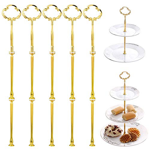 Wolintek Etageren Stangen Set, 5 Sets Blume Motive Metallstangen Mittellochausstech Etageren Stangen 2 bis 3 Etage Etagenplatte Hochzeitstorte Tortenständer (Gold)