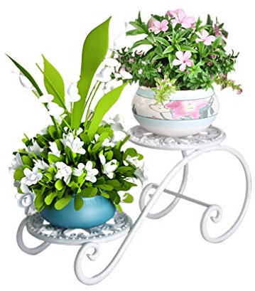 KDDEON Blumenständer Schmiedeeisen,Blumenregal Doppelschicht,Blumentreppe Bodenstehend,Pflanzenregal,Geeignet für Innenbalkon Wohnzimmer