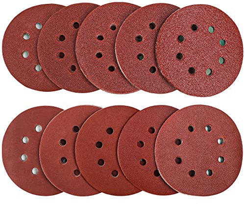 100Pcs Sanding Discs Pads, AUGOLA Hook and Loop 40 60 80 100 120 150 180 240 320 400 Mixed Grits 125mm Sandpaper Sheet for Random Orbital Sander, 8-Holes