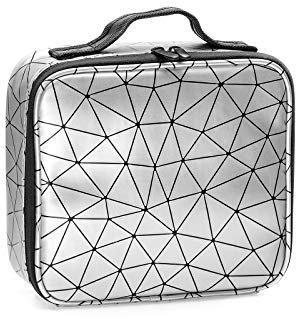 Kosmetiktasche Klein Damen Portable Reise Kosmetikkoffer Make Up Tasche Professionelle Schminkkoffer Organizer Schminktasche Beauty Case Artist Make-up Train Case PU-Leder Diamantformmuster(Weiß)