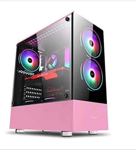 HDYD Caso Gaming Rosa, Mid-Tower PC Gaming Caso ATX/M-ATX/ITX - I/O Anteriore USB 3.0 Port - Pannello in Vetro Temperato - 6 Fan Posizione - Water-Cooling Pronto