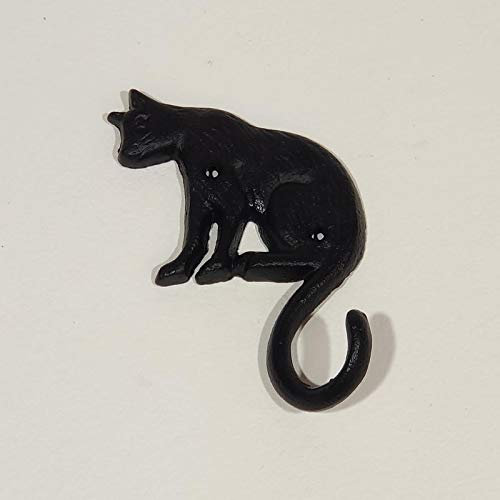 HOMESCAPES Patère murale en fonte, Décoration en forme de chat, Porte manteau décoratif noir