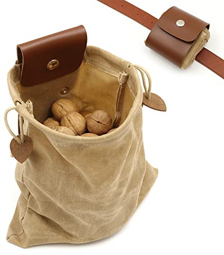 Asenie Bolsa de forraje de lona encerada, plegable, para acampar al aire libre, almacenamiento de hongos, resistente al agua, cinturón de yesca, bolsas de volcado marrón para viajes, camping