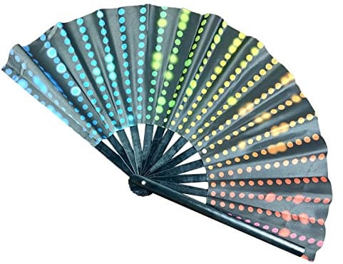 CXMRONGTAI Women/Men Large Folding Hand Rave Fan Bamboo and Nylon-Cloth Folding Hand Fan Neon Pattern Folding Fan for Dance, Festivals, etc