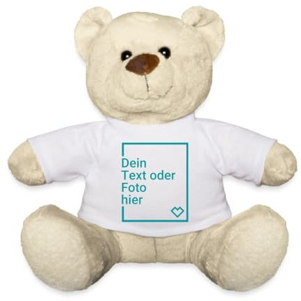 Spreadshirt Personalisierbarer Teddy Kuscheltier Selbst Gestalten mit Text und Foto Teddy, One Size, Weiß