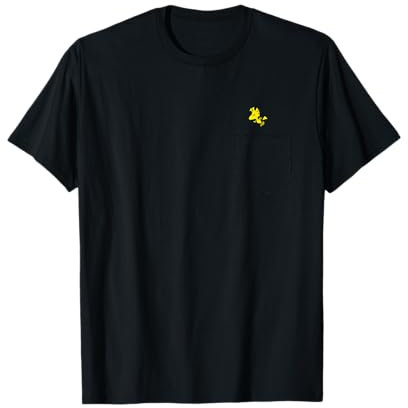 Peanuts Herren T-Shirt Schwarz Kurzarm Klein Crew-Kragen Standardlänge Klassische Passform Einfarbig Kunsttasche-Design Mischgewebe