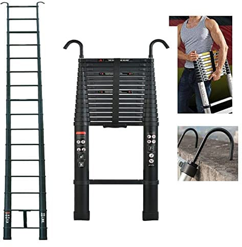 6,2M Teleskopleiter mit Haken & Anti-Rutsch-Füße | Rutschfester Klappleiter Stehleiter Mehrzweckleiter aus hochwertiges Aluminium | 150KG Belastbarkeit | 15Sprossen - 109cm bis 6,2m alu leiter Schwarz