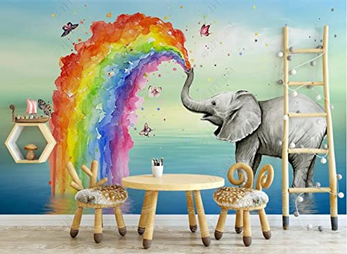 Fototapete Elefant-Spray-Regenbogen Foto Tapete 3D Effekt Vliestapete Wanddeko Wandbilder Tapeten