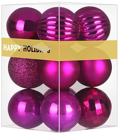 Juego de 12 bolas de Navidad pequeñas de color fucsia de 1.6 pulgadas, adornos de decoración de árbol de Navidad, bolas colgantes inastillables para cumpleaños, Halloween, vacaciones, bodas,