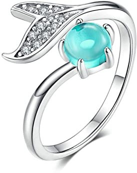ZLING Meerjungfrau Ring 925 Sterling Silber Blauer Ozean Stein Träne Fischschwanz Ringe Für Frauen Offener Ajudstale Ring Schmuck