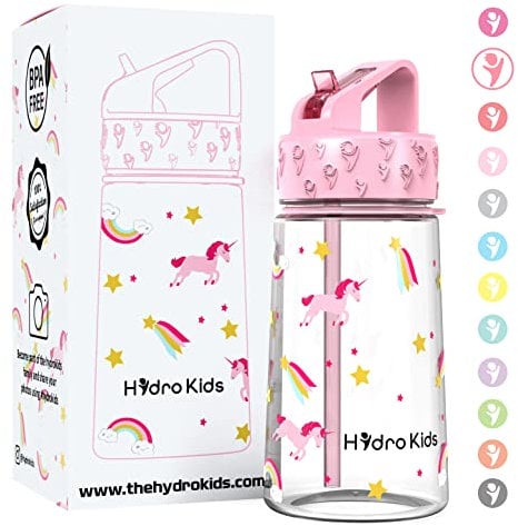 HydroKids Water Bottle with Straw – 400ml BPA Free Kids Water Bottles for School Travel Sports – Leakproof Childrens Drink Bottle for Girls Boys Childs…
