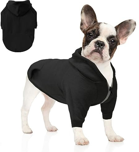 meioro Kapuzenpullis für Hunde Warme Reißverschluss Kapuzen Haustier Kleidung Pullover Hund Katze T-Shirt Niedlichen Haustier Hoodies Bekleidung französische Bulldogge Pug (L, Alle Schwarz)