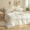 Herside White Duvet Cover Set Double Boho Bedding All Pom Poms Fringed Design Soft Microfibre Shabby Chic Bedding Sets with 2 Pillowcases (White,Double)