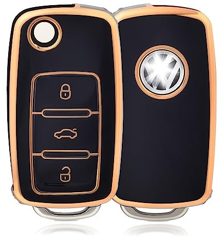 OFFCURVE Etui a Cle Voiture Coque Clé, Étui à Clés Couvre Clef Cache Clef 3 Boutons Compatible avec VW Volkswagen Polo Golf 4/5/6 Multivan T5 Caddy Jetta Bora Superb Passat Skoda Fabia Seat Ibiza
