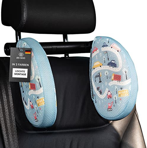 .ES-GOO Kopfstütze 2.0 Auto Kinder und Erwachsene [Installation ohne Werkzeug] Nackenstütze Auto Kinder Nackenkissen Verstellbar Blau