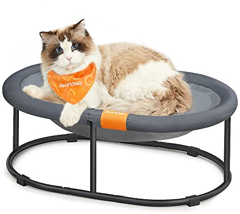 Feandrea Cat Hammock, Raised Cat Bed, Small Dog Bed, for Pets up to 12 kg, Free-Standing Pet Bed for Summer, with Removable Mesh, Machine Washable, Oval, Grey PCB002G01