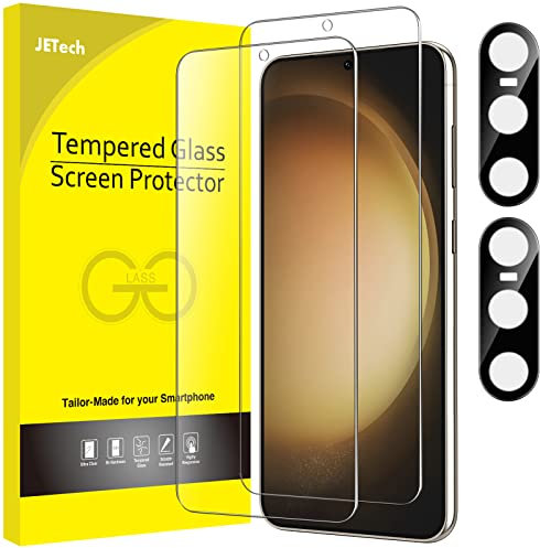 JETech Protector de Pantalla para Samsung Galaxy S23 5G 6,1 Pulgadas y Protector de Lente Cámara, Cristal Vidrio Templado, Compatible Huellas Dactilares ID, HD Transparente, 2 Paquetes Cada Uno