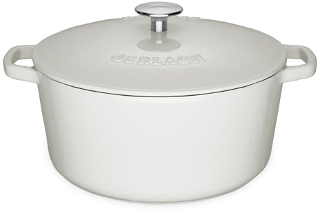Gerlach Nature Iron Gusseisen-Topf Kochtopf 5 L mit Deckel 26 cm Bräter Schmortopf Brottopf Brotbacktopf Bratentopf Emailliert Induktion Weiß